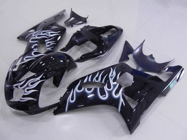 Noir Brillant Blanc Flamme Carénage Moto Suzuki GSXR 600 / GSXR 750 2001-2003
