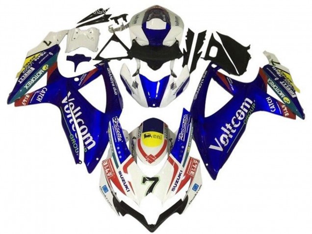 Blanc Bleu Jaune Rouge Voltcom 7 Carénage Moto Suzuki GSXR 600 / GSXR 750 2008-2010