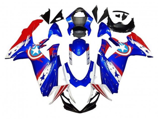 Bleu Blanc Rouge Captain America Carénage Moto Suzuki GSXR 600 / GSXR 750 2011-2024