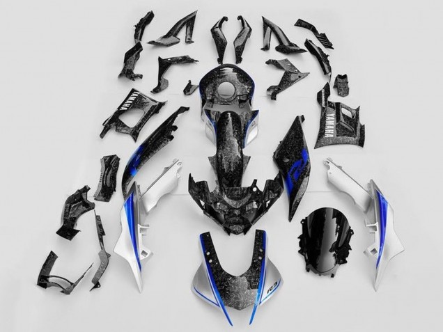 Blanc Bleu Noir Fibre de Carbone Forgée Style Carénage Moto Yamaha YZF R3/R25 2019-2021