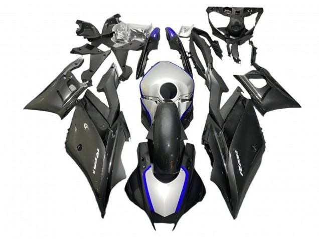 Argent Bleu Noir Fibre de Carbone Style Carénage Moto Yamaha YZF R3/R25 2022-2024