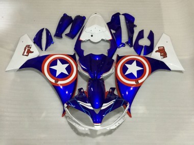Blanc Bleu Rouge Étoile Captain America Carénage Moto Yamaha YZF 1000 R1 2012-2014 Pas Chère