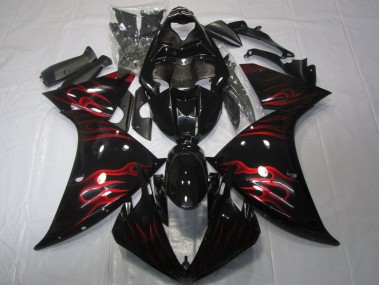 Noir Brillant Rouge Flamme Carénage Moto Yamaha YZF 1000 R1 2012-2014 Pas Chère