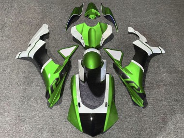 Blanc Vert Fausse Fibre de Carbone Carénage Moto Yamaha YZF 1000 R1 2015-2019 Pas Chère