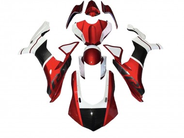 Blanc Rouge Fausse Fibre de Carbone Carénage Moto Yamaha YZF 1000 R1 2020-2025 Pas Chère