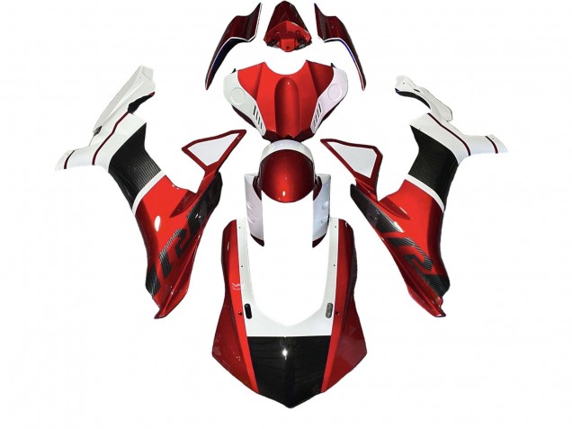 Blanc Rouge Fausse Fibre de Carbone Carénage Moto Yamaha YZF 1000 R1 2020-2025