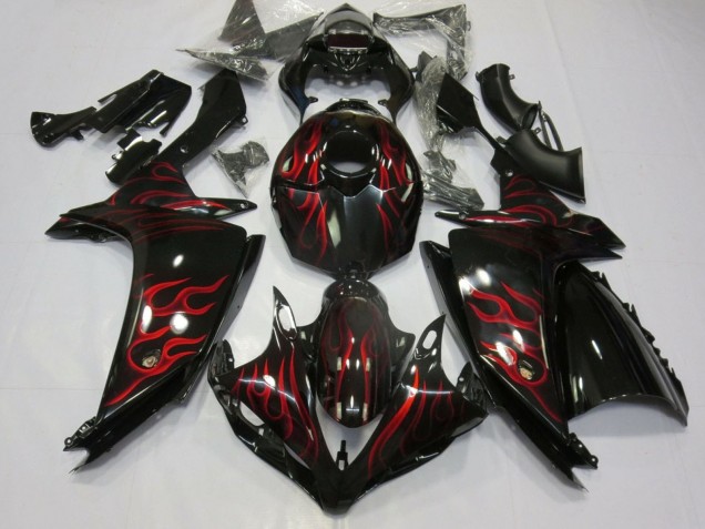 Noir Brillant Rouge Flamme Carénage Moto Yamaha YZF 1000 R1 2007-2008