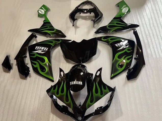 Noir Brillant Vert Flamme Carénage Moto Yamaha YZF 1000 R1 2007-2008