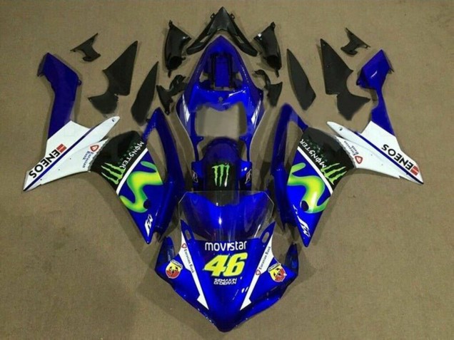 Bleu Blanc Noir Vert MoviStar Monstre ENEOS Carénage Moto Yamaha YZF 1000 R1 2007-2008