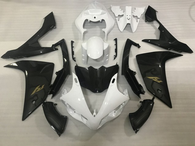 Blanc Fausse Fibre de Carbone Or Décalque Carénage Moto Yamaha YZF 1000 R1 2007-2008