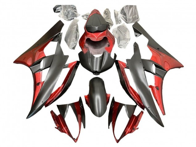 Rouge Noir Mat Carénage Moto Yamaha YZF R6 2006-2007