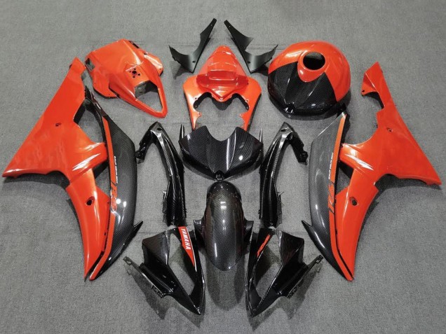 Orange Noir Fibre de Carbone Style Carénage Moto Yamaha YZF R6 2008-2016