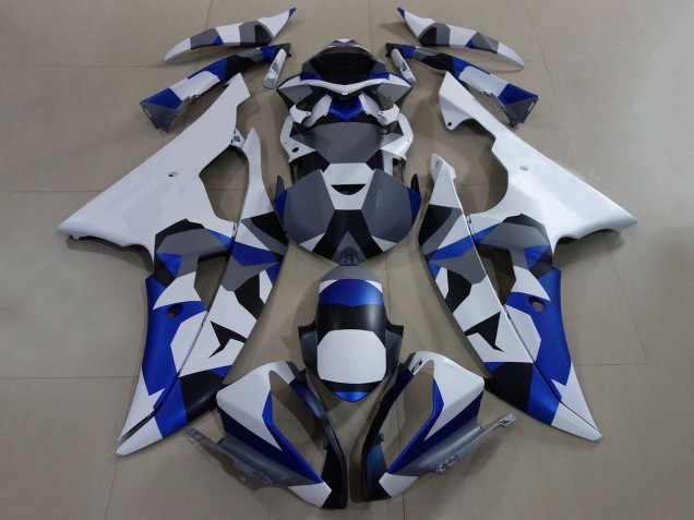 Blanc Bleu Gris Camouflage Carénage Moto Yamaha YZF R6 2008-2016