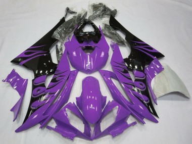Violet Noir Brillant Flamme Carénage Moto Yamaha YZF R6 2008-2016 Pas Chère