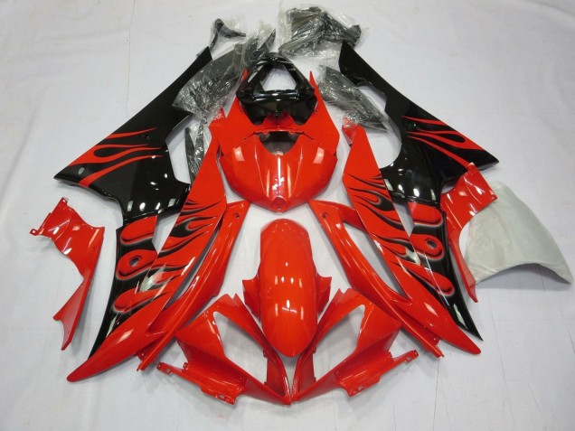 Rouge Noir Brillant Flamme Carénage Moto Yamaha YZF R6 2008-2016