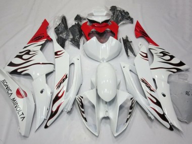 Blanc Rouge Noir Flamme Carénage Moto Yamaha YZF R6 2008-2016 Pas Chère