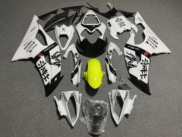 Blanc Jaune Noir Brillant Chinese Characters Carénage Moto Yamaha YZF R6 2008-2016