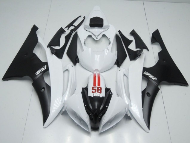 Blanc Rouge Noir Mat 58 Carénage Moto Yamaha YZF R6 2008-2016