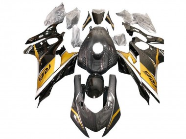 Or Blanc Noir Fausse Fibre de Carbone Carénage Moto Yamaha YZF R6 2017-2023 Pas Chère