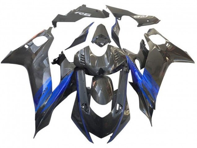 Bleu Noir Fausse Fibre de Carbone Carénages Moto Yamaha YZF R6 2017-2023