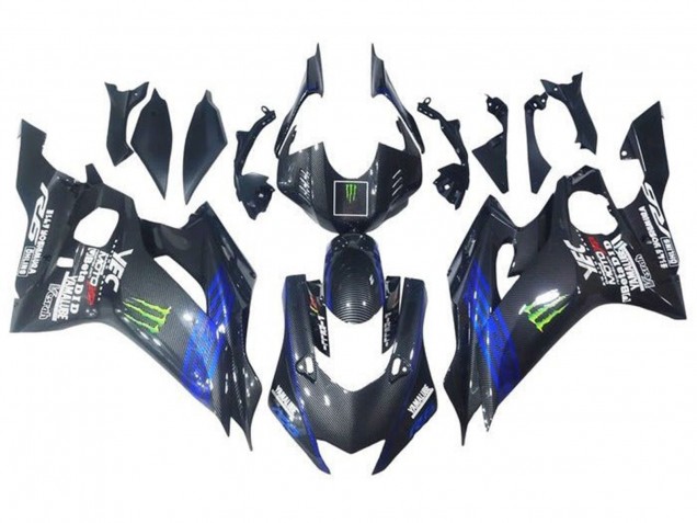 Bleu Noir Fausse Fibre de Carbone Vert Monstre Carénage Moto Yamaha YZF R6 2017-2023