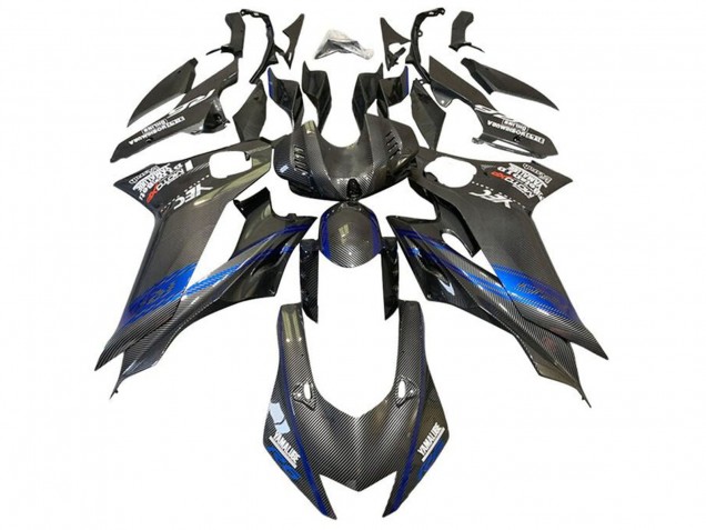 Bleu Noir Fausse Fibre de Carbone Carénage Moto Yamaha YZF R6 2017-2023