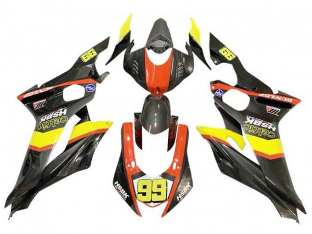 Jaune Orange Noir Fausse Fibre de Carbone Carénage Moto Yamaha YZF R6 2017-2023