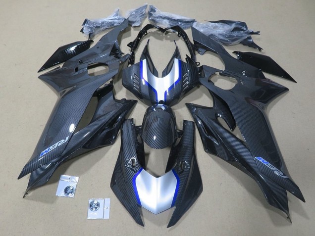 Argent Bleu Noir Fausse Fibre de Carbone Carénage Moto Yamaha YZF R6 2017-2023