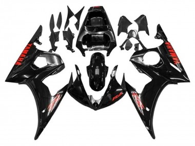 Noir Brillant Rouge Carénage Moto Yamaha YZF R6 2005 Pas Chère