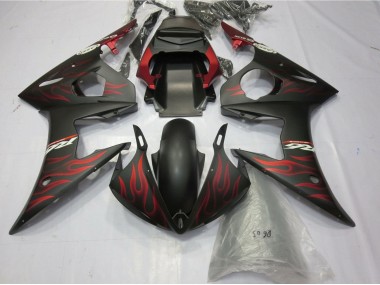 Noir Mat Rouge Mat Flamme Carénage Moto Yamaha YZF R6 2005 Pas Chère