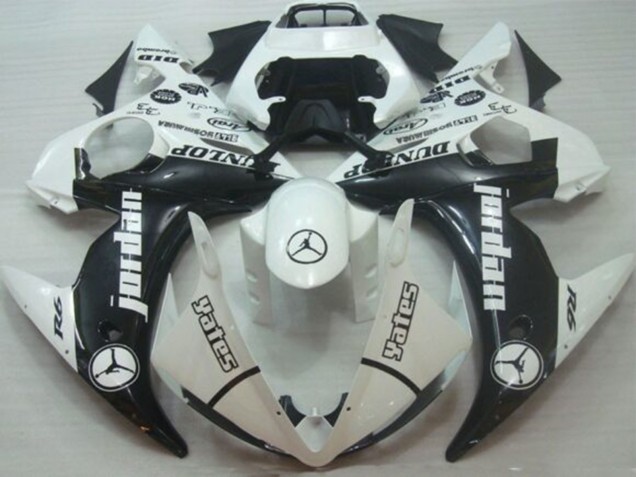 Blanc Noir Brillant Jordan Dunlop Carénage Moto Yamaha YZF R6 2005