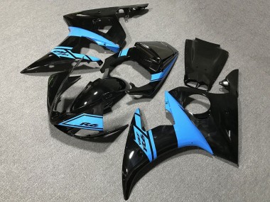 Noir Brillant Bleu Clair Carénage Moto Yamaha YZF R6 2005 Pas Chère