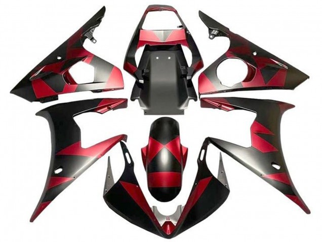 Rouge Noir Mat Geometric Carénage Moto Yamaha YZF R6 2003-2004