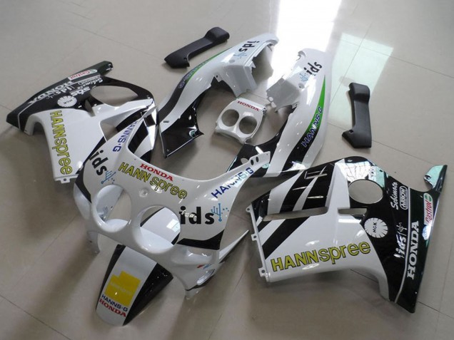Blanc Jaune Noir Brillant Hannspree Carénage Moto Honda CBR250RR MC19 1988-1989