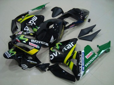 Noir Brillant Jaune Vert MoviStar Carénage Moto Honda CBR600RR 2003-2004 Pas Chère