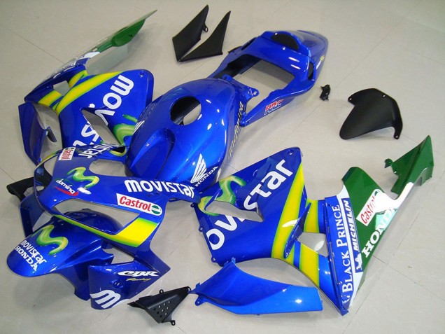 Bleu Jaune Vert MoviStar Carénages Moto Honda CBR600RR 2003-2004
