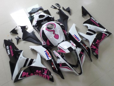 Blanc Rose Noir Mat HRC Playboy Durex Carénage Moto Honda CBR600RR 2007-2008 Pas Chère