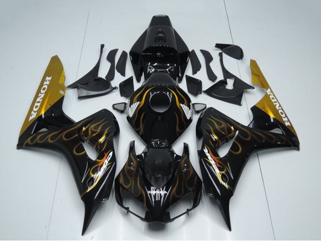 Noir Brillant Or Flamme Carénages Moto Honda CBR1000RR 2006-2007