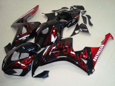 Noir Brillant Rouge Flamme Kits Carénages Moto Honda CBR1000RR 2006-2007 Pas Chère