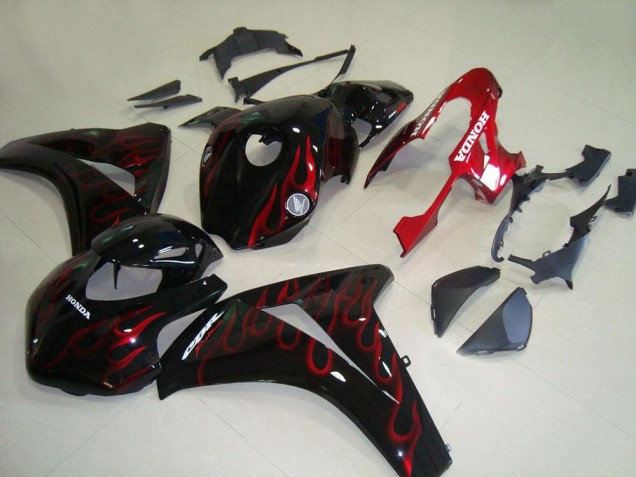 Noir Brillant Rouge Flamme Courses Carénage Moto Honda CBR1000RR 2008-2011