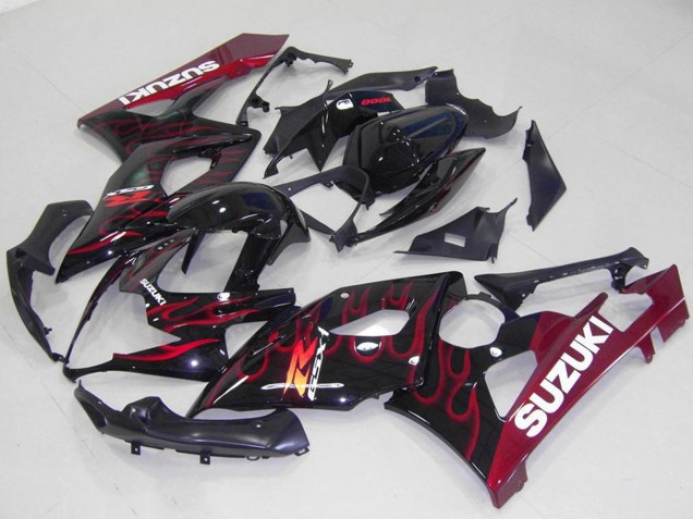 Noir Brillant Rouge Flamme Carénage Moto Suzuki GSXR 1000 2005-2006