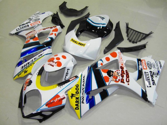 Blanc Rouge Jaune Bleu Noir Pepe Phone Carénage Moto Suzuki GSXR 1000 2007-2008