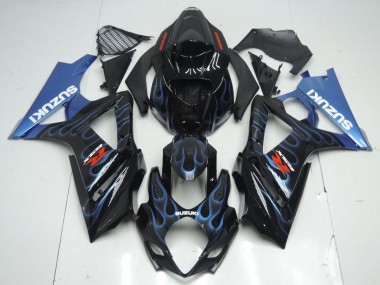 Noir Brillant Bleu Flamme Kits Carénages Moto Suzuki GSXR 1000 2007-2008 Pas Chère