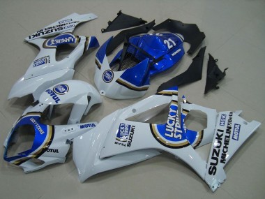 Blanc Bleu Lucky Strike Carénage Moto Suzuki GSXR 1000 2007-2008 Pas Chère