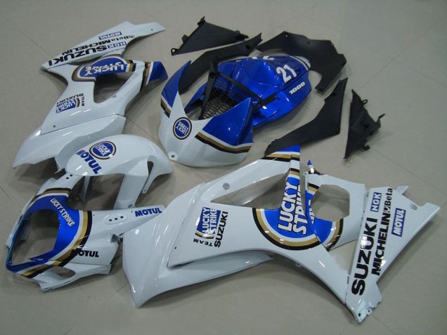 Blanc Bleu Lucky Strike Carénage Moto Suzuki GSXR 1000 2007-2008