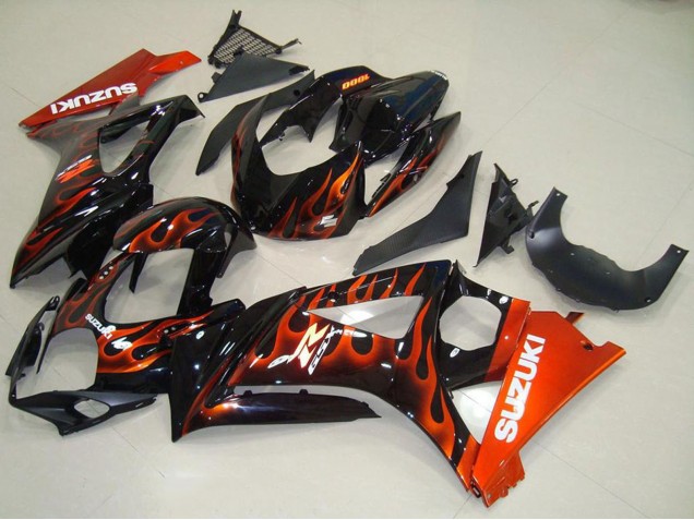 Noir Brillant Orange Flamme Carénage Moto Suzuki GSXR 1000 2007-2008