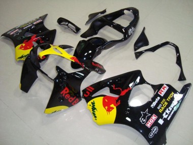 Noir Brillant Jaune Red Bull Carénage Moto Kawasaki ZX6R 2000-2002 Pas Chère