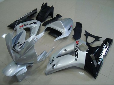 Argent Noir Brillant Carénage Moto Kawasaki ZX6R 2003-2004 Pas Chère