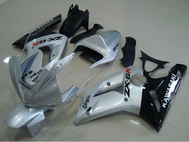 Argent Noir Brillant Carénage Moto Kawasaki ZX6R 2003-2004