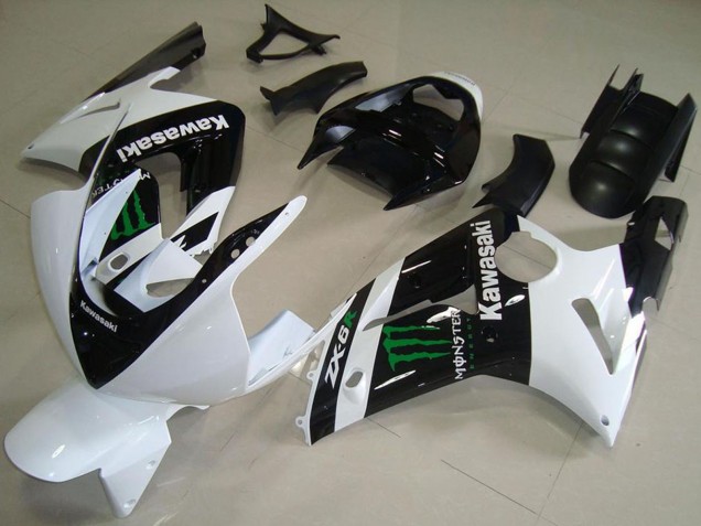 Blanc Noir Brillant Vert Monstre Carénage Moto Kawasaki ZX6R 2003-2004
